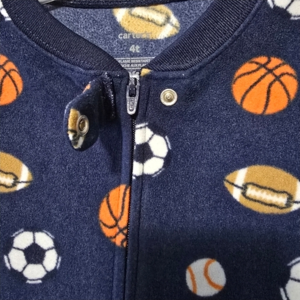 Carter's Toddler 4T Kids Sports-Theme Fleece Navy Footie One Piece Pajama - Picture 4 of 9